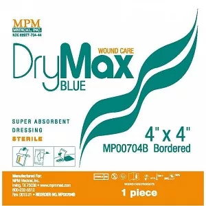 MPM MP0074B - DryMax Blue Bordered Super Absorbent Dressing, 4" x 4" with 2" x 2" Pad