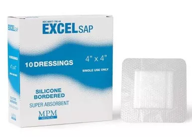 MPM MP00790 - Excel SAP Super Absorbent Dressing with Silicone Border, 4" x 4"