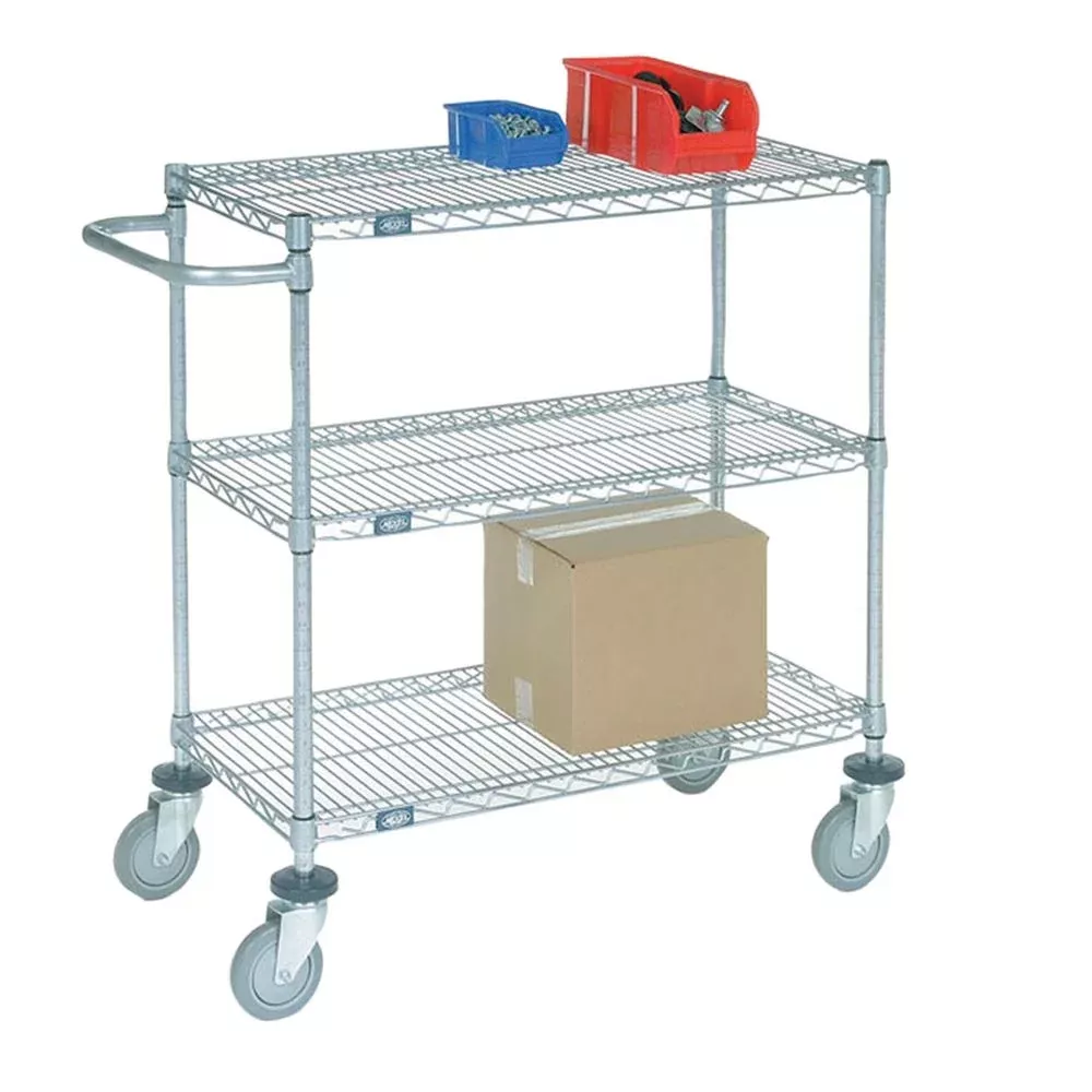 Nexel Adjustable Wire Shelf Cart Adjustable Wire Shelf Cart, Galvanized, Chrome Posts, 36"L x 40"H x 18"D - 926044
