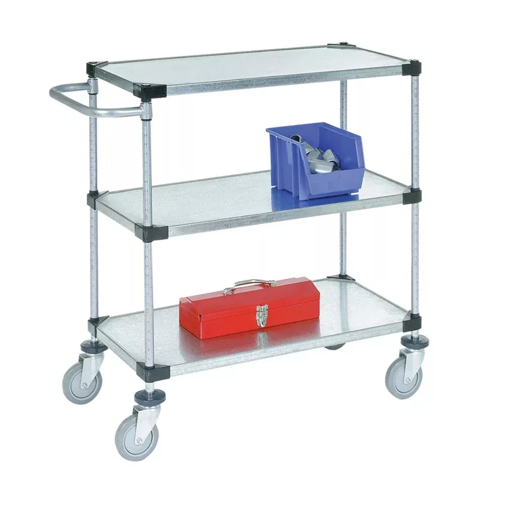 Nexel Galvanized Stainless Steel Utility Carts Adjustable Shelf Cart, Solid, Galvanized, 36"W x 40"H x 18"D - 926052