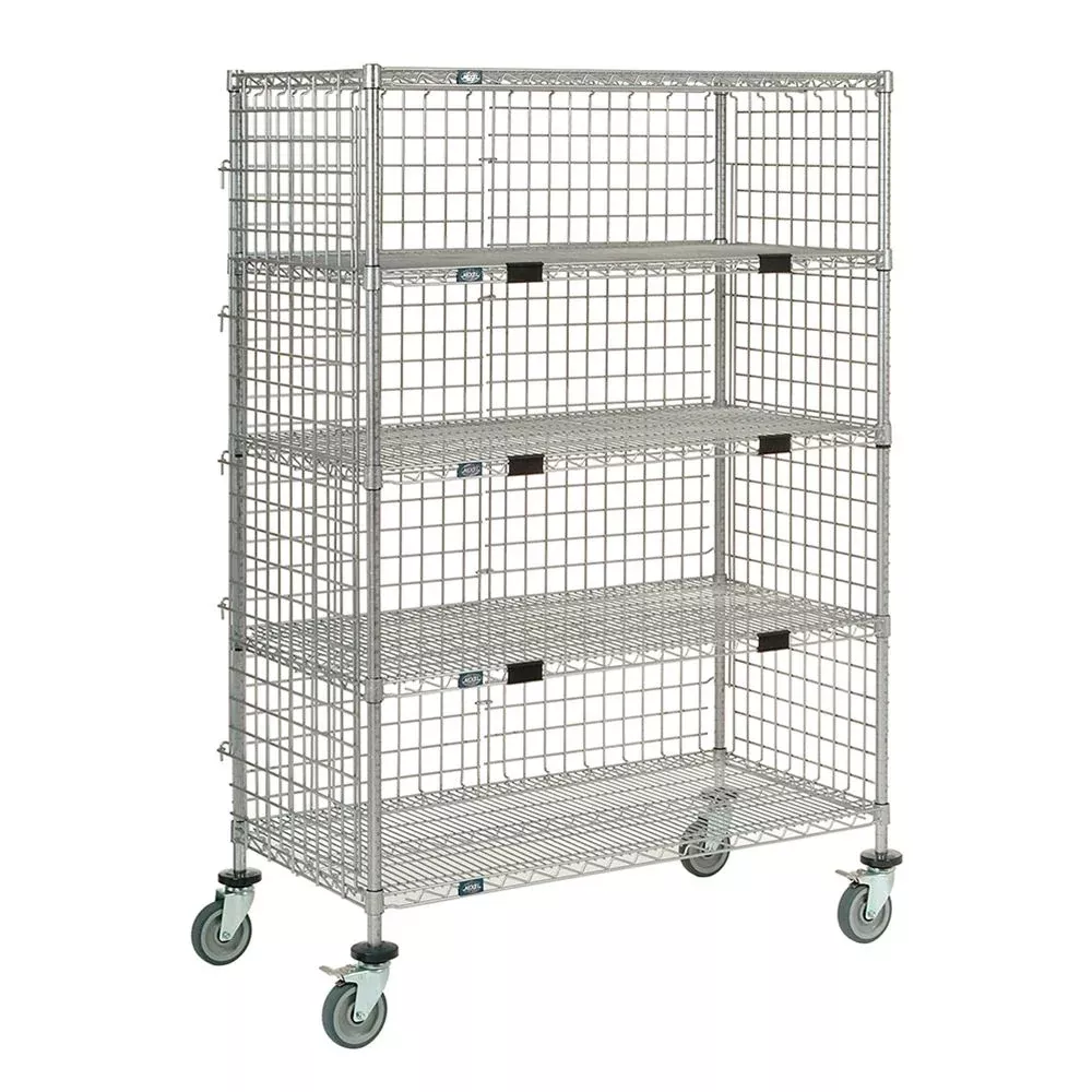 Nexel Shelf Exchange Cart with Three-Sided Enclosure Panels Exchange Cart, 5 Shelf, HD 3-sided Enclosure Panels, 69"H x 24"D x 60"W, 230 lbs - 930626