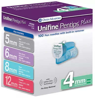 Owen Mumford AN 3840 - Unifine Pentips Plus 32G 4mm Pen Needles (100 count)