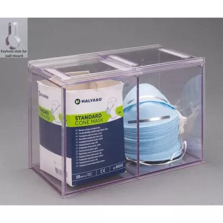 Poltex Inc Double Cone Mask Dispenser Wall Mount 2-Compartment Clear 5-1/2 X 5-1/2 X 7 Inch PETG Plastic - Each - DBLCONMSK-W-EA