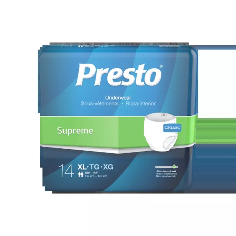 Presto Supreme Classic Protective Underwear X-large 58" - 68" Maximum Absorbency- Package of 14