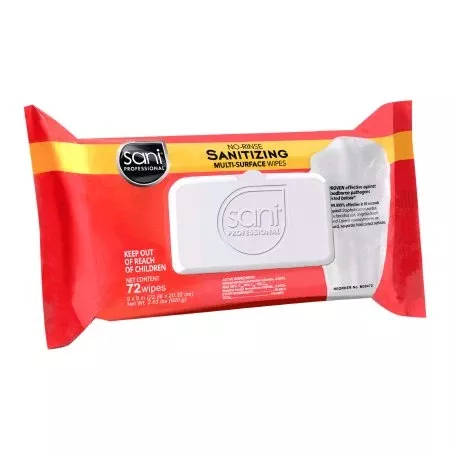 Professional Disposables Sani Professional No-Rinse Sanitizing Multi-Surface Surface Cleaner / Sanitizer Premoistened Alcohol Based Manual Pull Wipe 95 Count Canister Alcohol Scent NonSterile - Each - P56784-EA