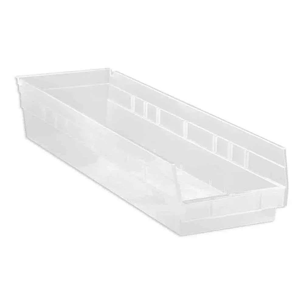 Quantum Clear-View Economy Bins Clear-View Economy Shelf Bin, 11-1/8"W x 4"H x 17-7/8"D, cs/8 - 937773