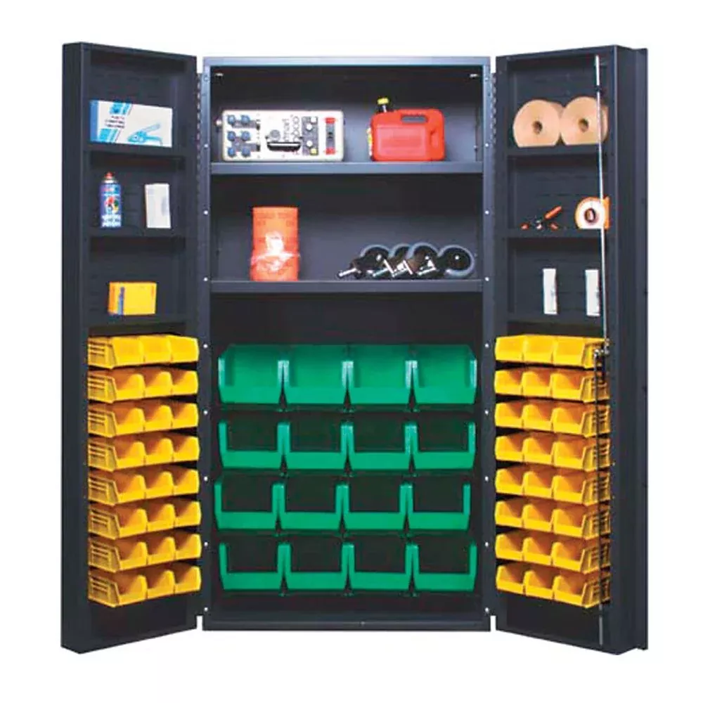Quantum Storage 36"W All-Welded Bin Cabinets Bin Cabinet, 36 x 18 x 72, 36 Bins, Black - 925136/BLACK/NA