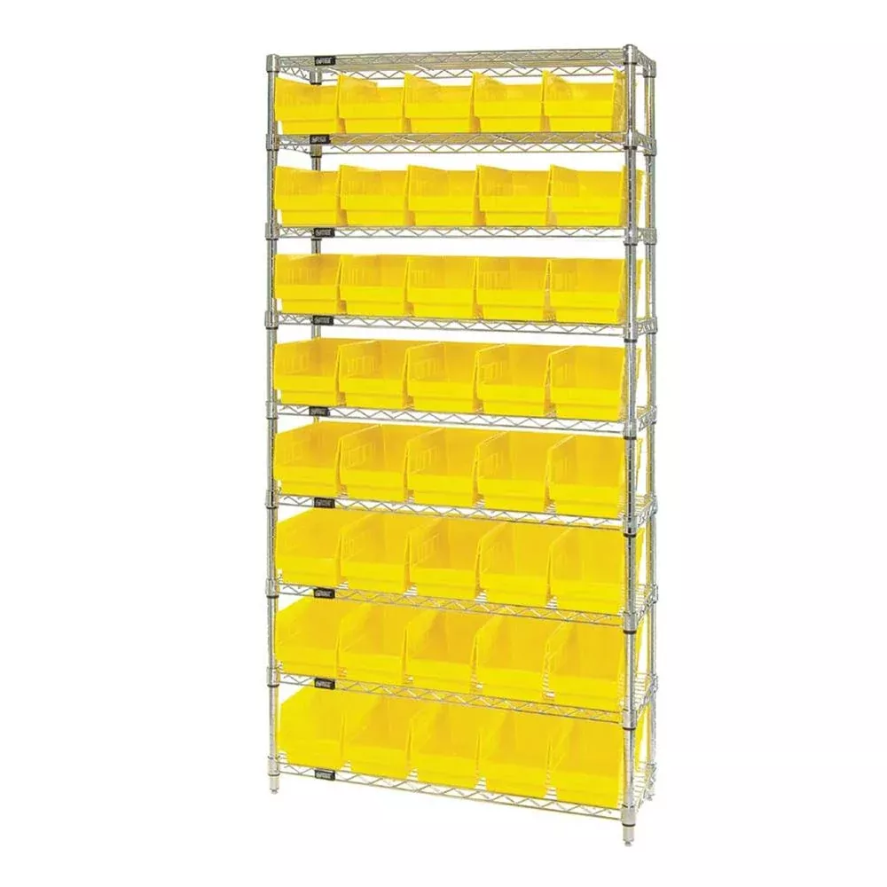 Quantum Wire Shelf Bin Systems Shelf Bin System, 36"W x 74"H x 18"D, 9 Shelves, 40 Red Bins - 937321/RED/NA