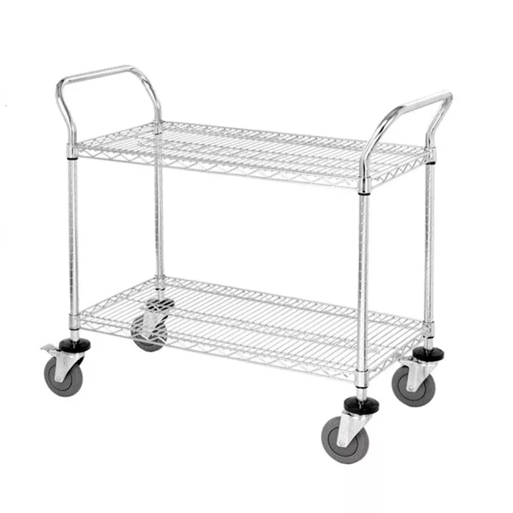 Quantum Wire Utility Cart, 2-Shelf Swivel Casters, Poly, Set of 4, Two with Brakes - 936905