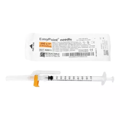 Retractable Technologies 82011 - Safety Hypodermic Needle EasyPoint 1 Inch Length 25 Gauge Regular Wall Retractable Safety Needle