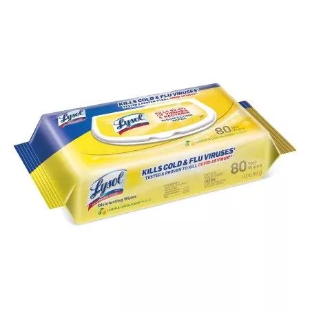 RJ Schinner Co Lysol Surface Disinfectant Cleaner Premoistened Manual Pull Wipe 80 Count Soft Pack Lemon Lime Blossom Scent NonSterile - Case of 6 - 99716-CS