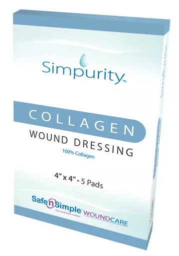 Safe N Simple SNS52244 - Simpurity Collagen Pad Wound Dressing, 4" x 4"