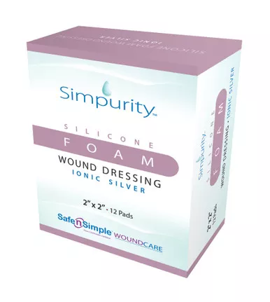 Safe N Simple SNS74422 - Simpurity Foam Wound Dressing Silver Silicone, 2" x 2"