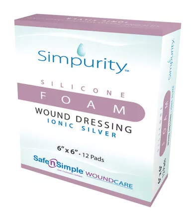 Safe N Simple SNS74466 - Simpurity Foam Wound Dressing Silver Silicone, 6" x 6"
