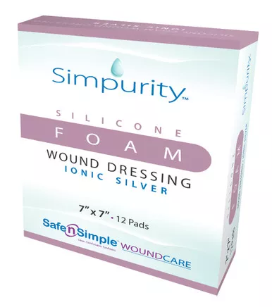 Safe N Simple SNS74477 - Simpurity Foam Wound Dressing Silver Silicone, 7" x 7"