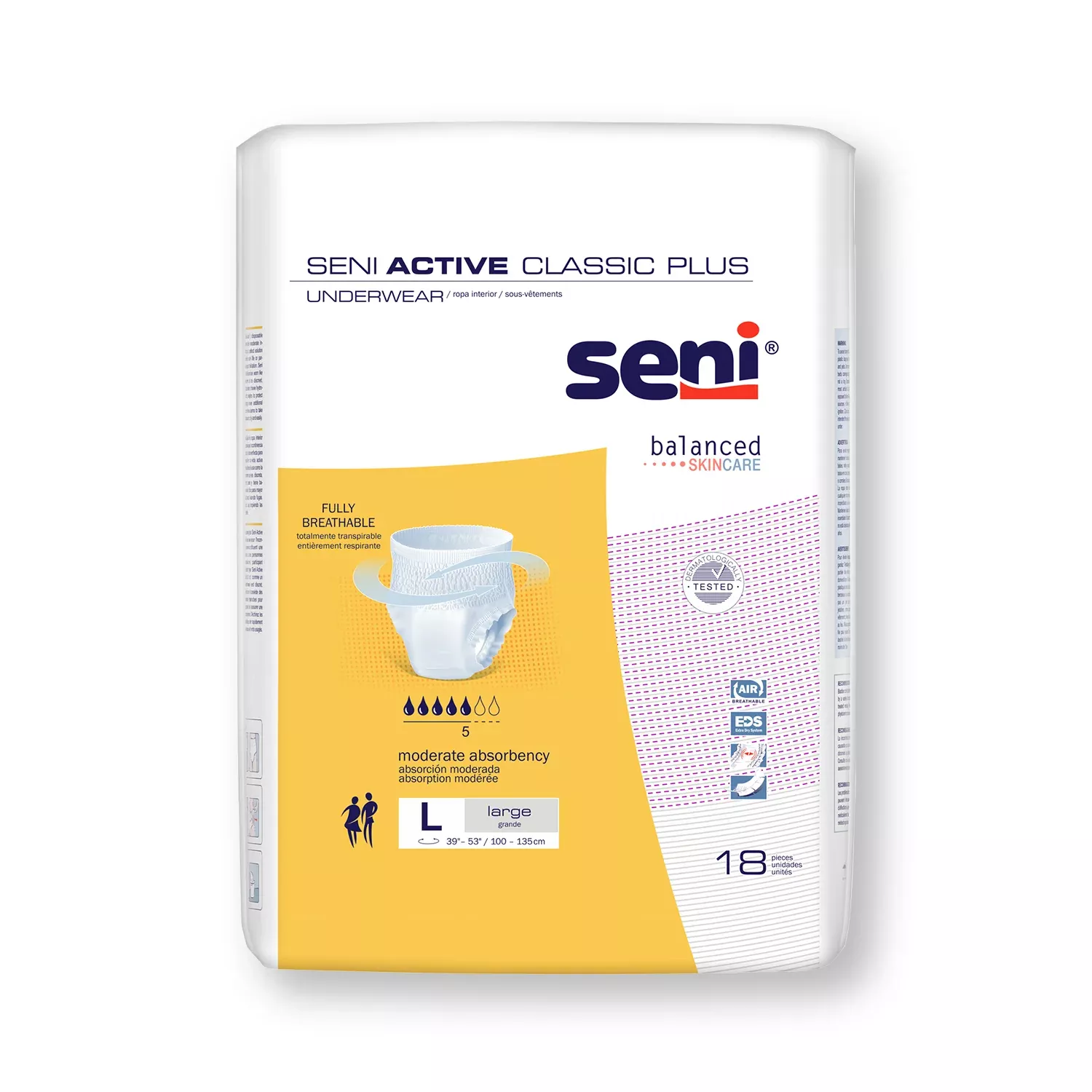SENI ACTIVE CLASSIC PLUS PULL UP UNDERWEAR LARGE- 39"-53"- Pack of 18