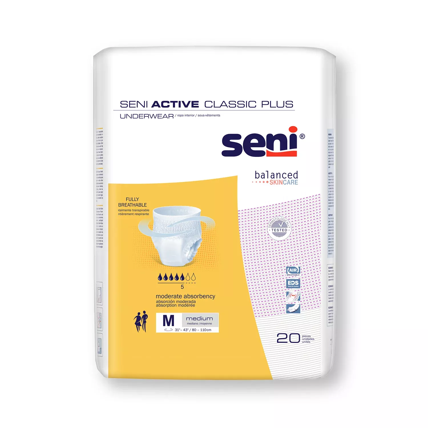 SENI ACTIVE CLASSIC PLUS PULL UP UNDERWEAR MEDIUM- 31"-43"- Pack of 20