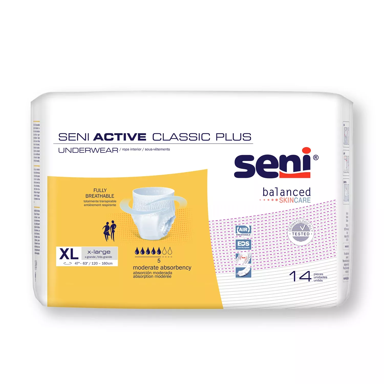 SENI ACTIVE CLASSIC PLUS PULL UP UNDERWEAR X-LARGE- 47"-63"- Pack of 14