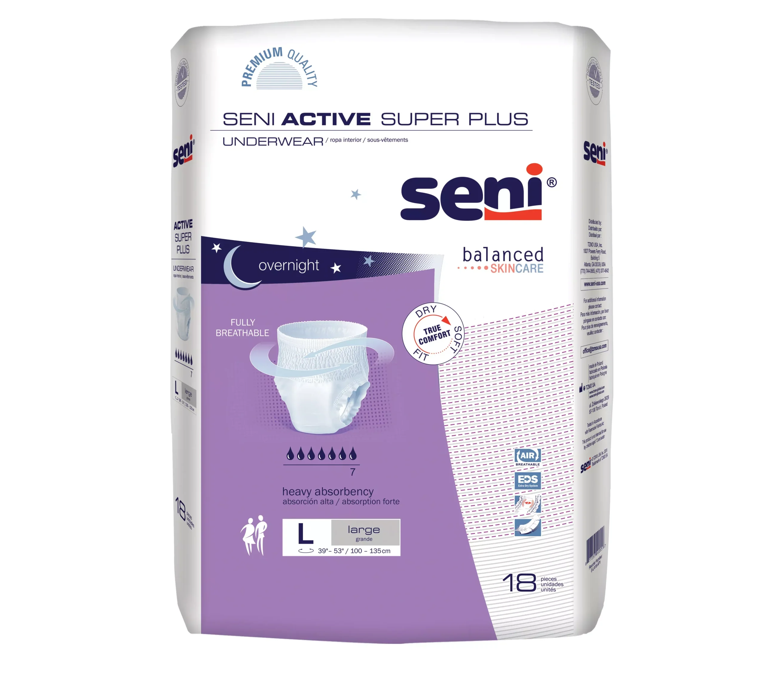 SENI ACTIVE SUPER PLUS PULL UP UNDERWEAR LARGE- 39"-53"- Pack of 18