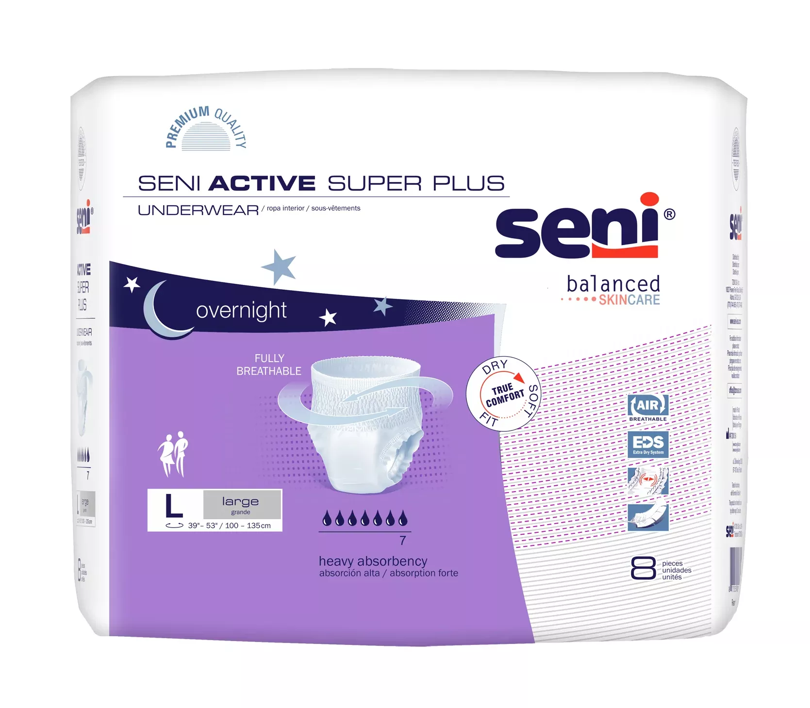 SENI ACTIVE SUPER PLUS PULL UP UNDERWEAR LARGE- 39"-53"- Pack of 8