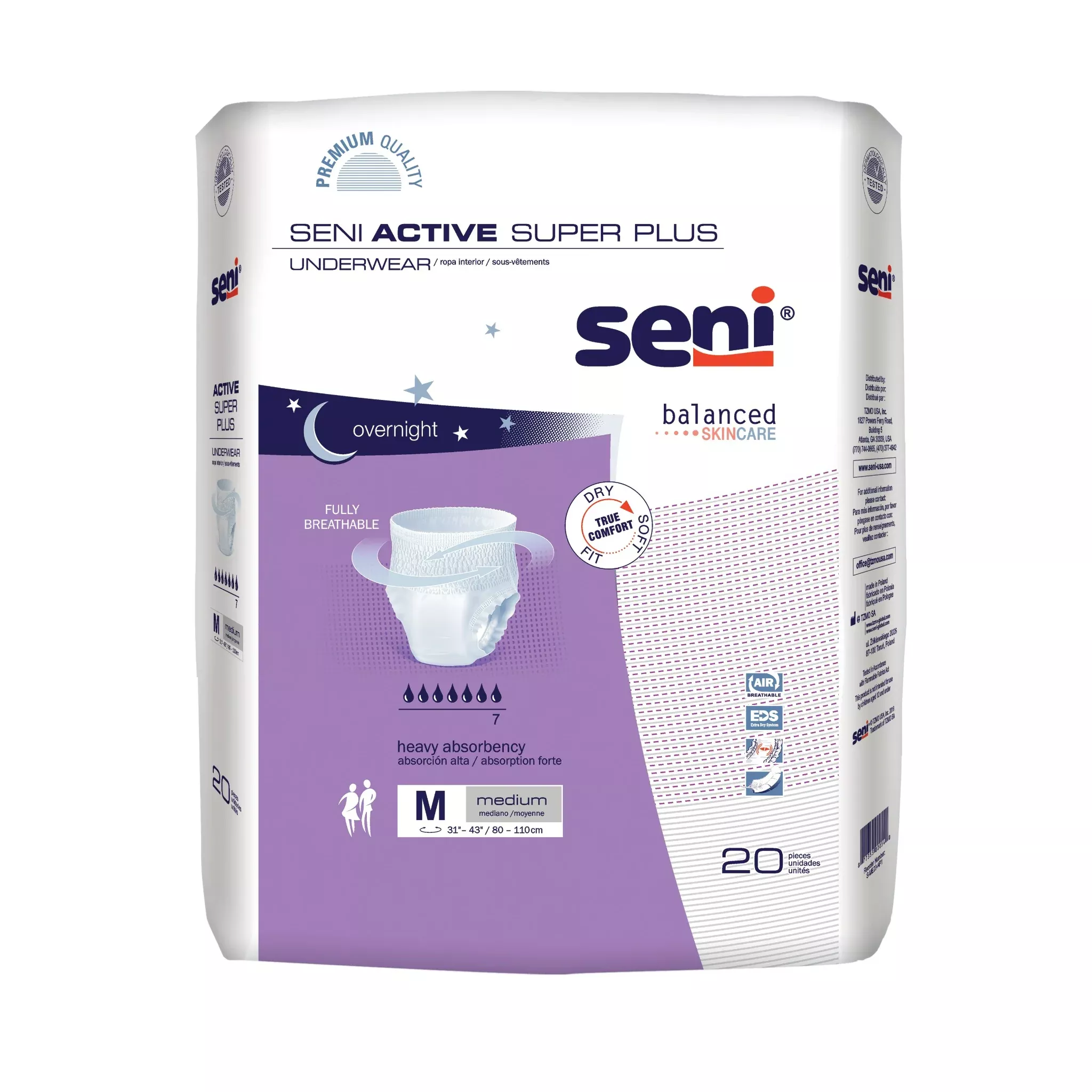 SENI ACTIVE SUPER PLUS PULL UP UNDERWEAR MEDIUM- 31"-43"- Pack of 20
