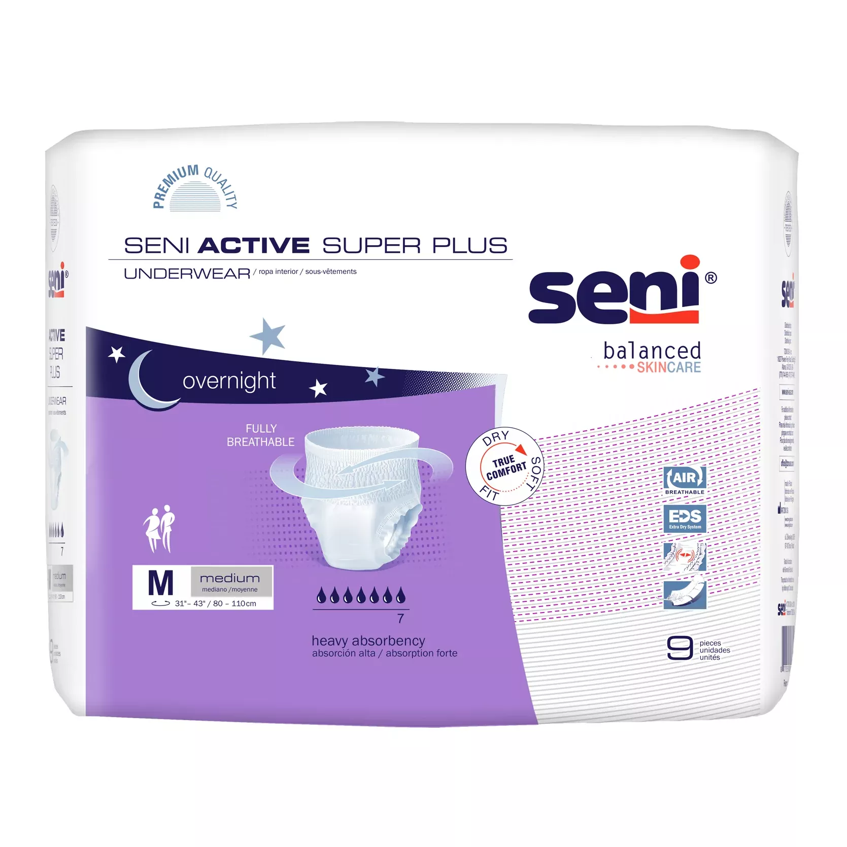 SENI ACTIVE SUPER PLUS PULL UP UNDERWEAR MEDIUM- 31"-43"- Pack of 9