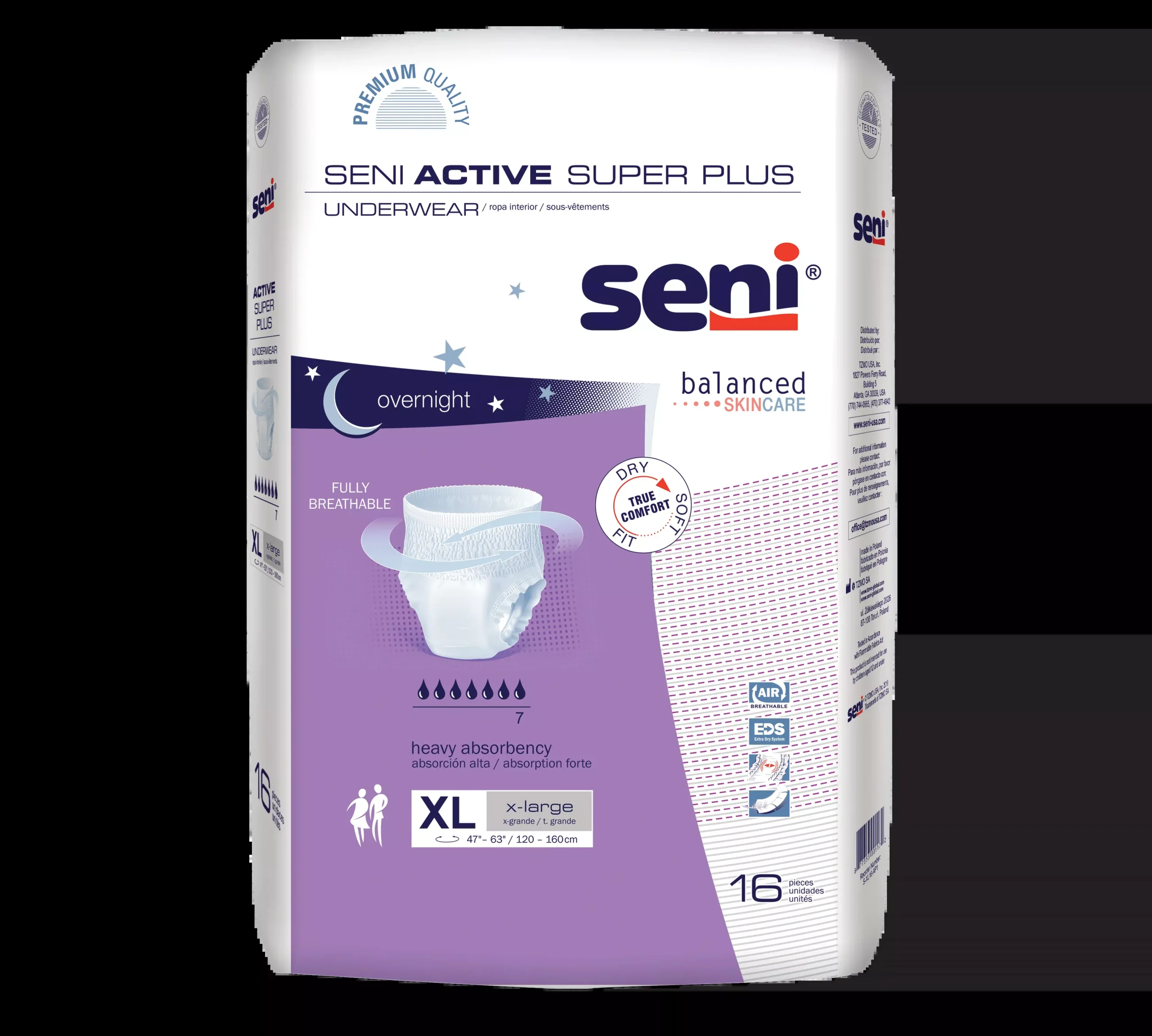 SENI ACTIVE SUPER PLUS PULL UP UNDERWEAR X-LARGE- 47"-63"- Pack of 16