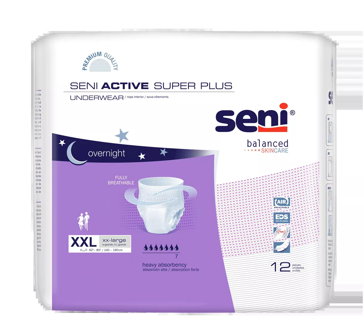 SENI ACTIVE SUPER PLUS PULL UP UNDERWEAR XX-LARGE- 62"-80"- Pack of 12