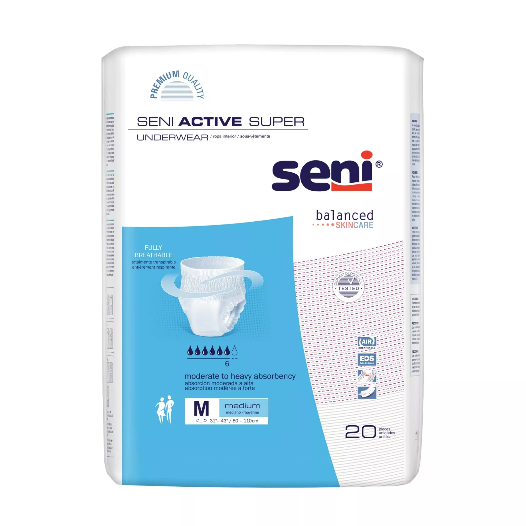 SENI ACTIVE SUPER PULL UP UNDERWEAR MEDIUM- 31"-43"- Pack of 20