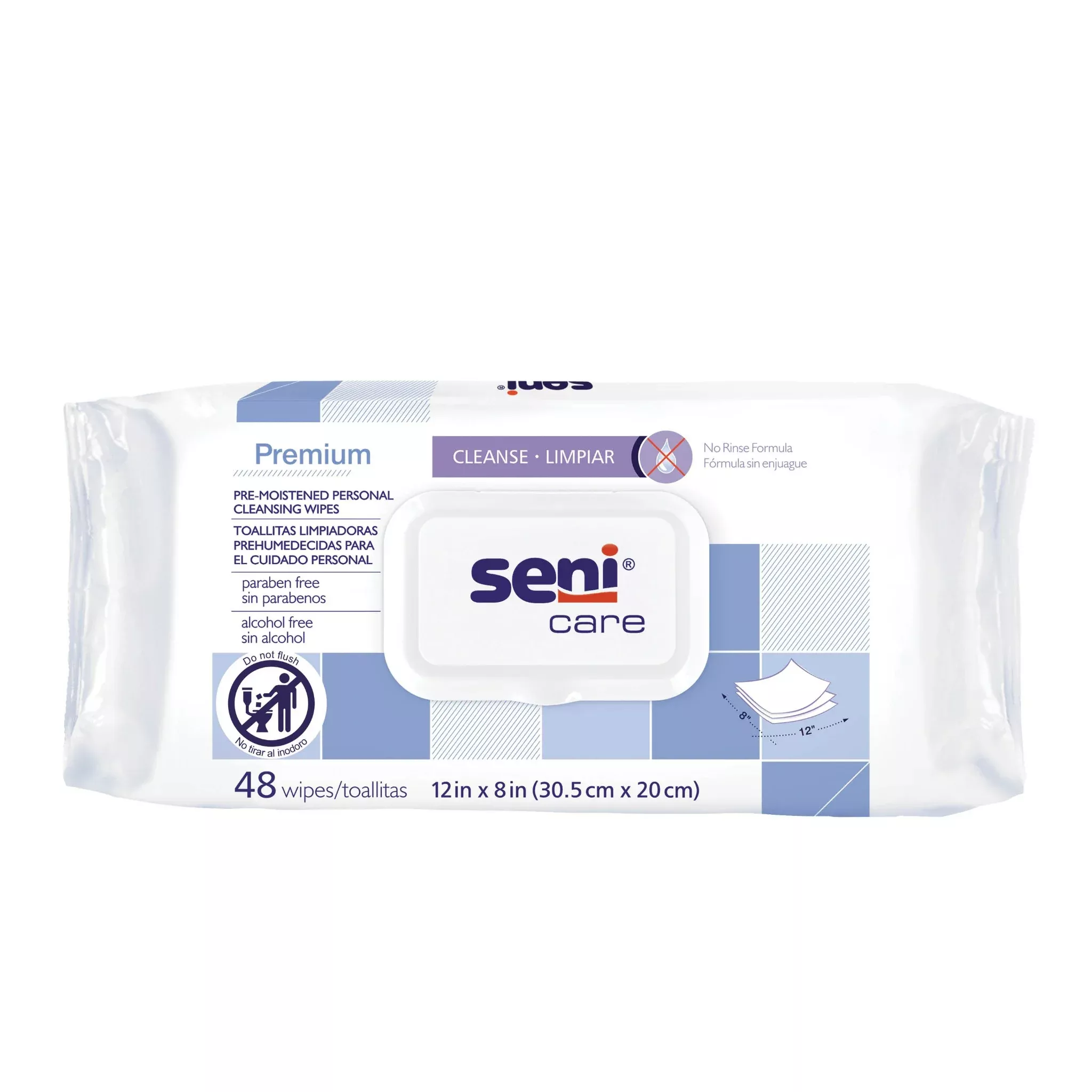 SENI CARE PREMIUM Pre-Moistened Personal Cleansing Wipes- 12"x 8"- Pack of 48
