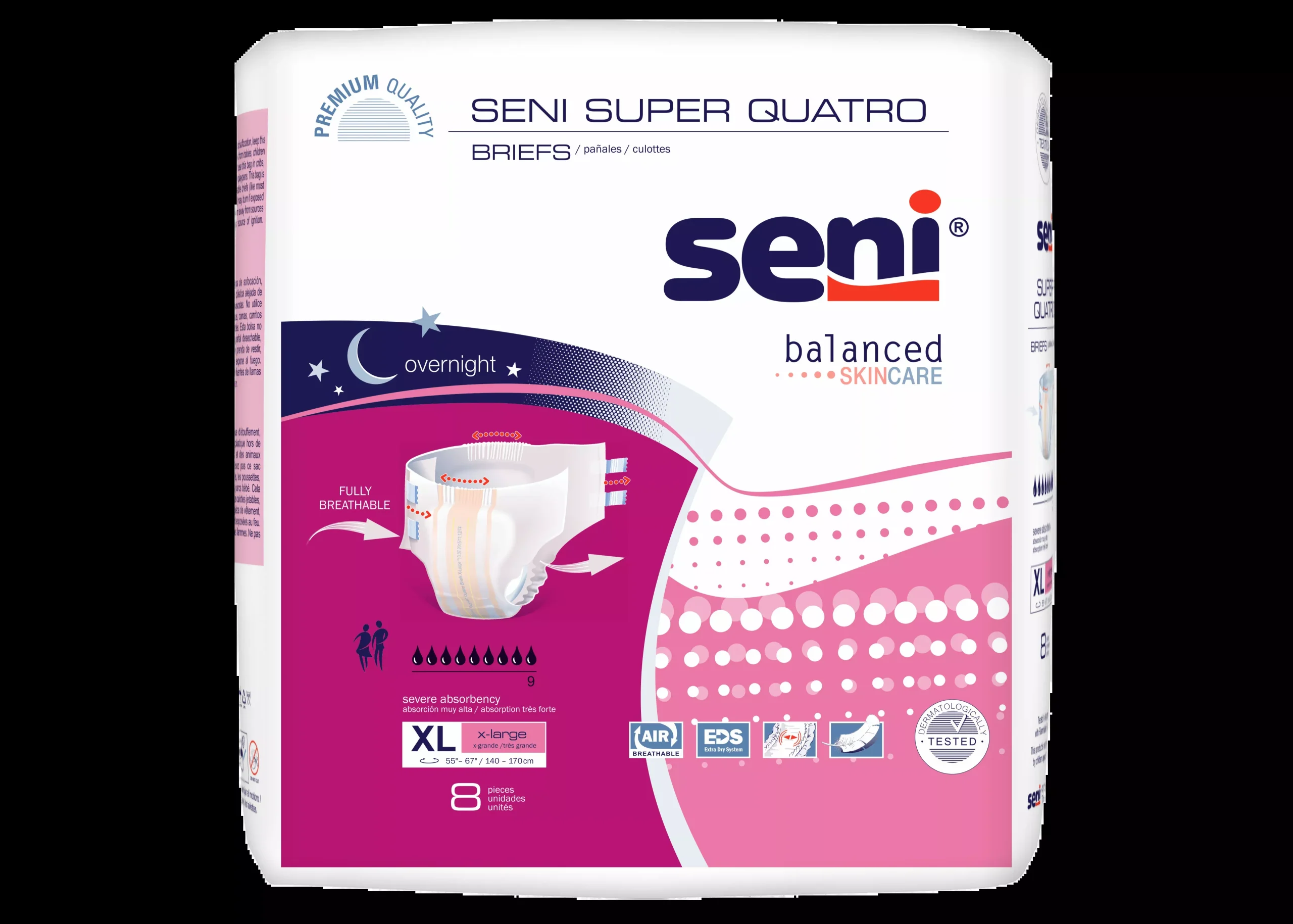 Seni Super Quatro Briefs, Extra Large - 55" - 67"- Pack(age) of 8