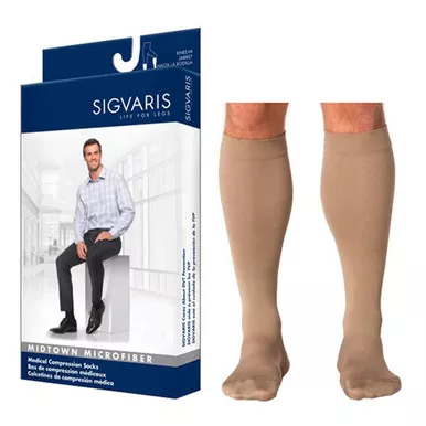 Sigvaris 822CMLM32 - 822C Style Microfiber Calf, 20-30mmHg, Men's, Medium, Long, Tan/Khaki