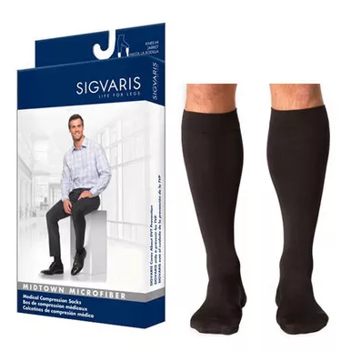 Sigvaris 822CMLM99 - 822C Style Microfiber Calf, 20-30mmHg, Men's, Medium, Long, Black