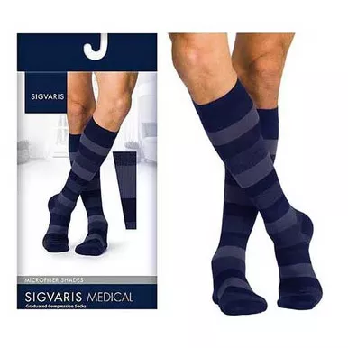 Sigvaris 832CMLM13 - 832C Style Patterns Calf, 20-30mmHg, Men's, Medium, Long, Dark Navy Stripe