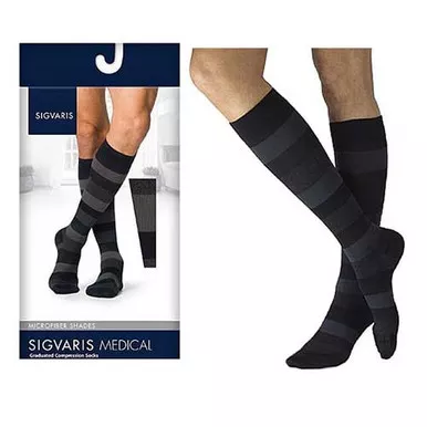 Sigvaris 832CMLM19 - 832C Style Patterns Calf, 20-30mmHg, Men's, Medium, Long, Onyx Stripe