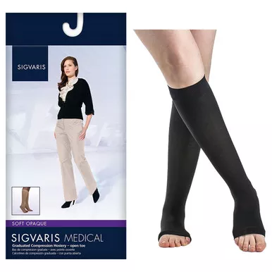 Sigvaris 841CMSO99 - 841C Style Soft Opaque Calf, 15-20mmHg, Open Toe, Medium, Short, Black