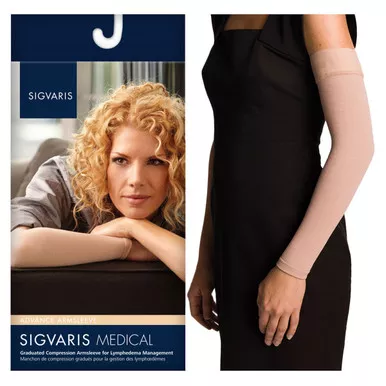 Sigvaris 911AMRO77/S - 911Advanced Arm 15-20mmHg with Grip-Top, Medium, Regular, Beige