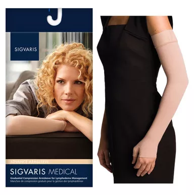 Sigvaris 912AMRG77/S - 912Advanced Arm 20-30mmHg Gauntlet with Grip-Top, Medium, Regular, Beige