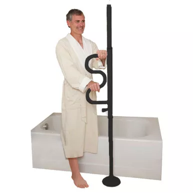 Standers 1100-B - Security Pole and Curve Grab Bar, Black