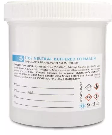 StatLab Medical Products Prefilled Formalin Container 250 mL Fill in 500 mL (16.9 oz.) Screw Cap Warning Label / Patient Information NonSterile - Case of 6 - NB16240-CS