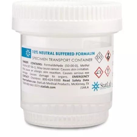 StatLab Medical Products Prefilled Formalin Container StatClick™ 30 mL Fill in 60 mL (2 oz.) Screw Cap Warning Label NonSterile - Case of 96 - NB0230-CS