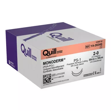 Surgical Specialties YA-2024Q - Absorbable Suture with Needle Quill™ Monoderm™ Polyglycolic Acid / PCL PS-1 3/8 Circle Precision Reverse Cutting Needle Size 2-0 Barbed Monofilament
