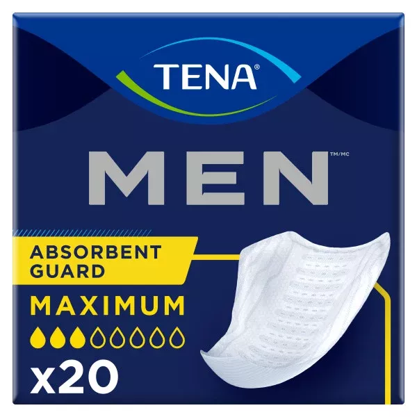 TENA Men Maximum Guard Incontinence Pad for Men, Maximum Absorbency, 8"- Pack of 20