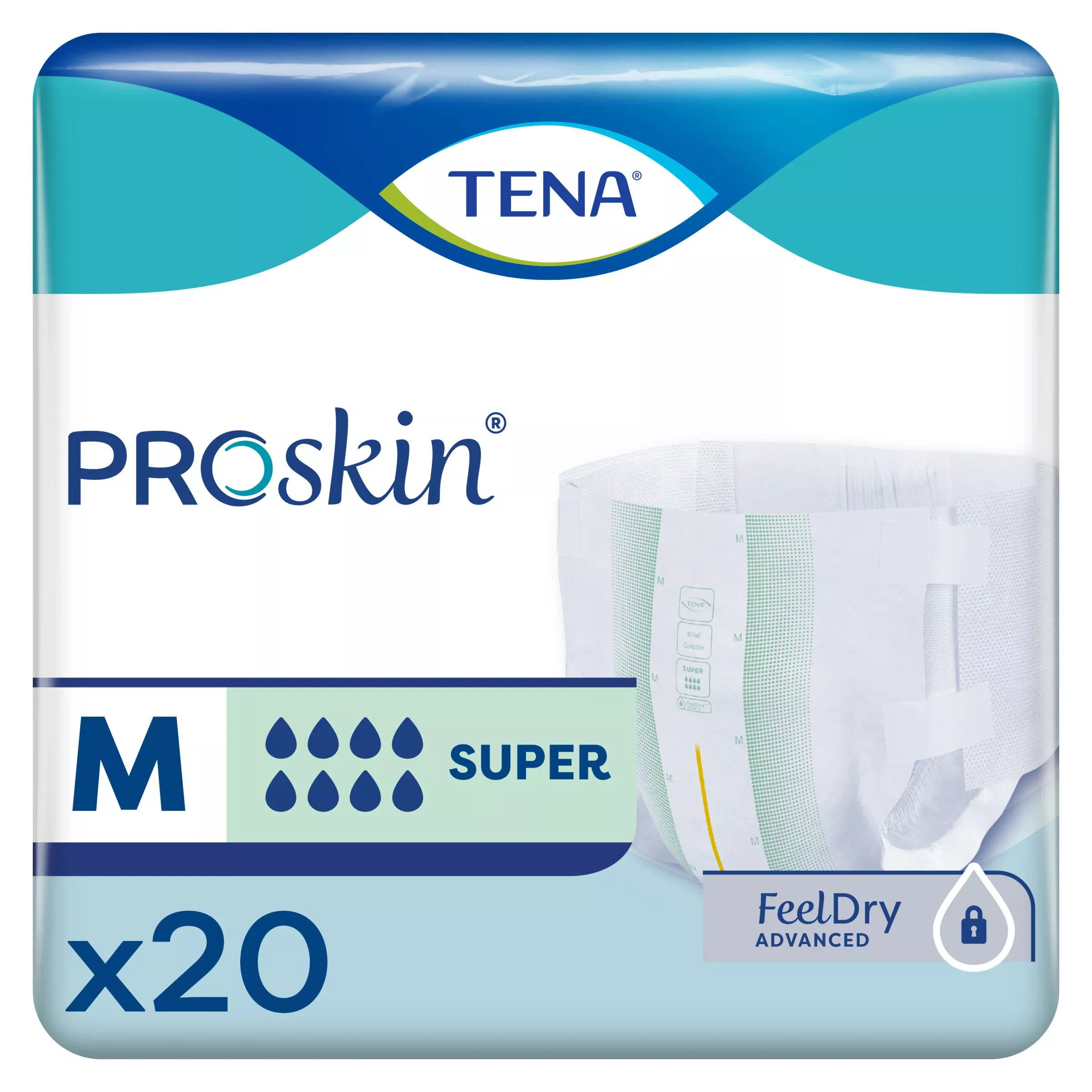 TENA ProSkin Super Incontinence Brief, Heavy Absorbency, Unisex, Medium- Pack of 20