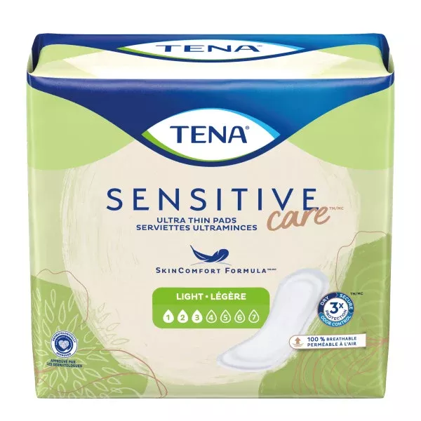 TENA Sensitive Care Extra Coverage Ultra Thin Light Bladder Leakage Pad for Women, Light Absorbency, 10"- CS