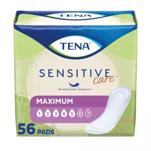 TENA Sensitive Care Maximum Pads, Regular Length, 13"- Pack of 56