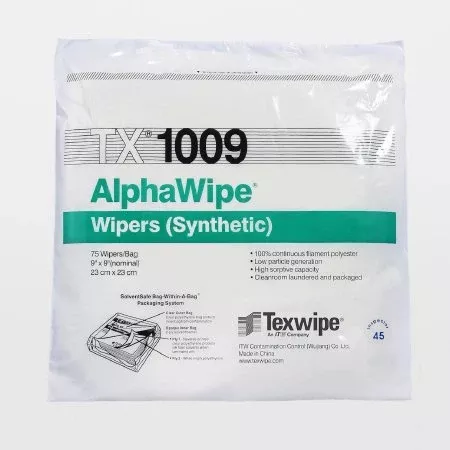 Texwipe Cleanroom Wipe AlphaWipe White NonSterile Polyester 9 X 9 Inch Disposable - Bag of 150 - TX1009B-BG