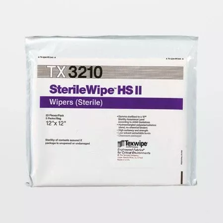 Texwipe Cleanroom Wipe SterileWipe™ ISO Class 5 - 8 White Sterile 45% polyester / 55% Cellulose Nonwoven 12 X 12 Inch Reusable - Case of 500 - TX3210-CS