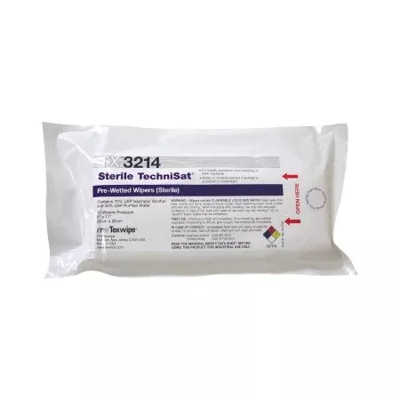 Texwipe TechniSat Surface Disinfectant Cleaner Premoistened Cleanroom Manual Pull Wipe 50 Count Soft Pack Alcohol Scent Sterile - Pack of 50 - TX3214-PK