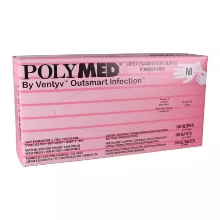 Ventyv Exam Glove Polymed Medium NonSterile Latex Standard Cuff Length Fully Textured Ivory Not Rated - Case of 1000 - PM103-CS